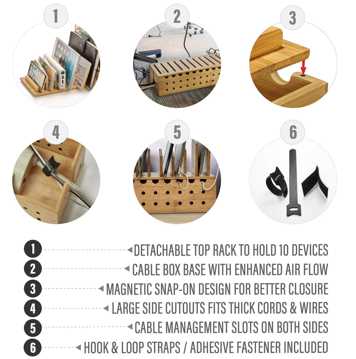 Prosumer's Choice cable box open revealing hidden power strip and neat cord storage