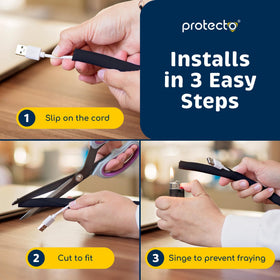 Chew-proof PROTECTO cord protector designed to deter pets from nibbling cables
