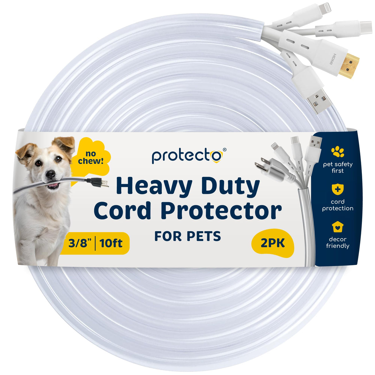 PROTECTO front packaging showing two 10ft clear cord protectors and labels
