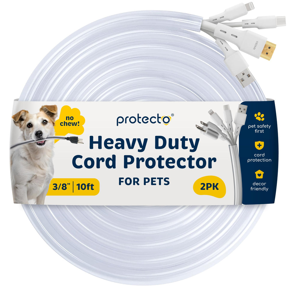 PROTECTO front packaging showing two 10ft clear cord protectors and labels