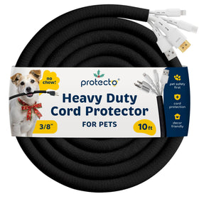 PROTECTO heavy-duty cord protector on a 10ft cord to deter pets.