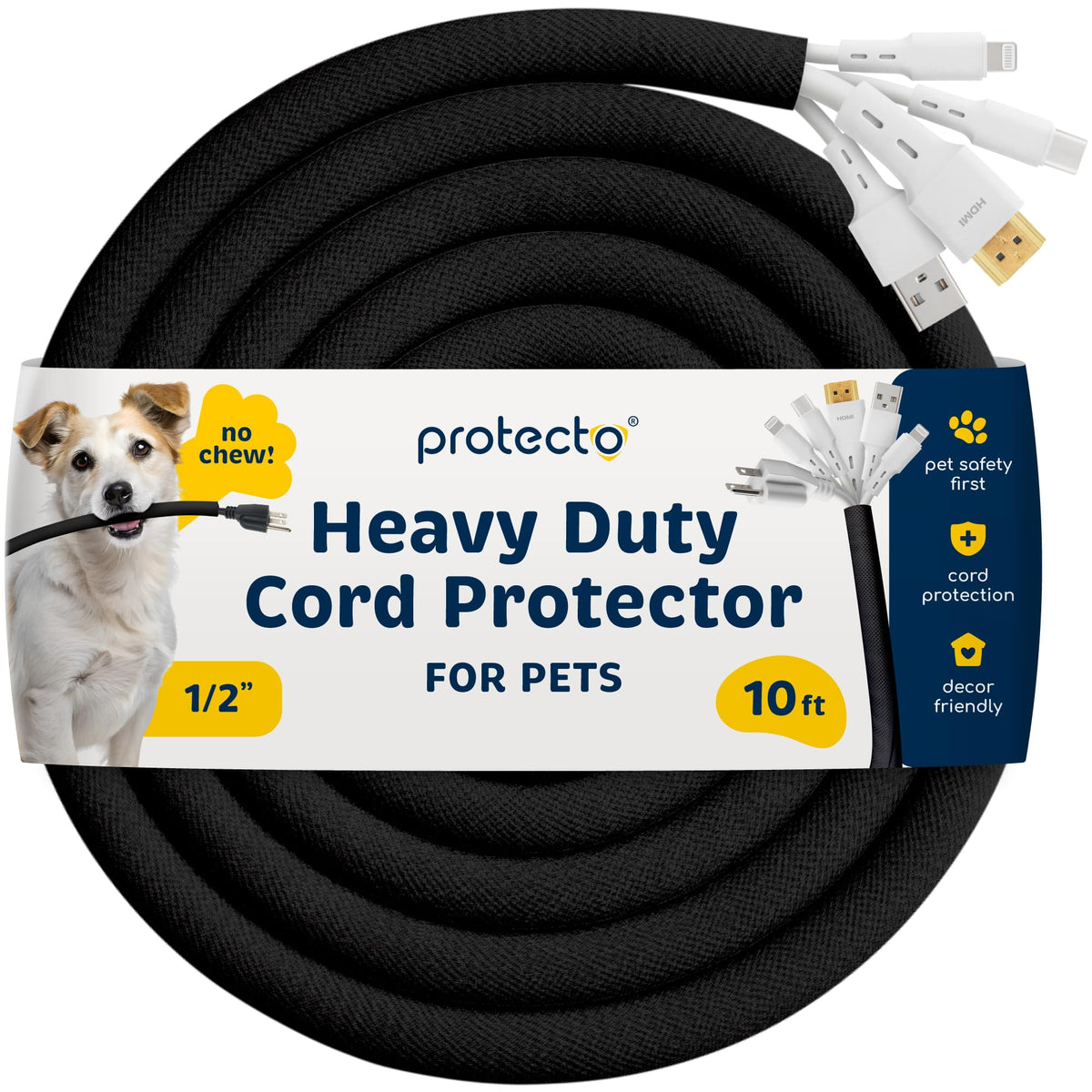 PROTECTO heavy-duty cord protector installed on a 10ft cable sleeve for easy setup