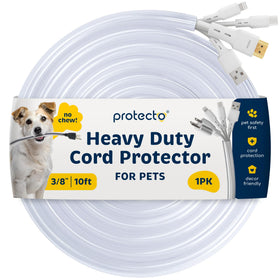PROTECTO heavy-duty cord protector shows clear 10ft cover shielding cables from pet chewing