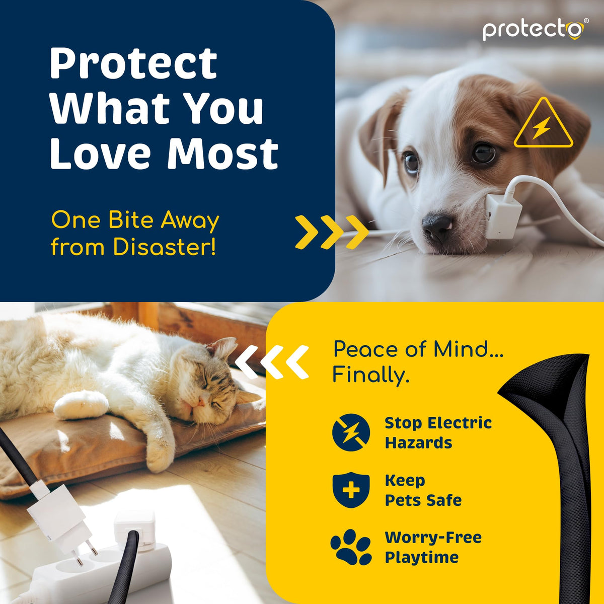 Odorless black PROTECTO cord protector protecting entertainment cables