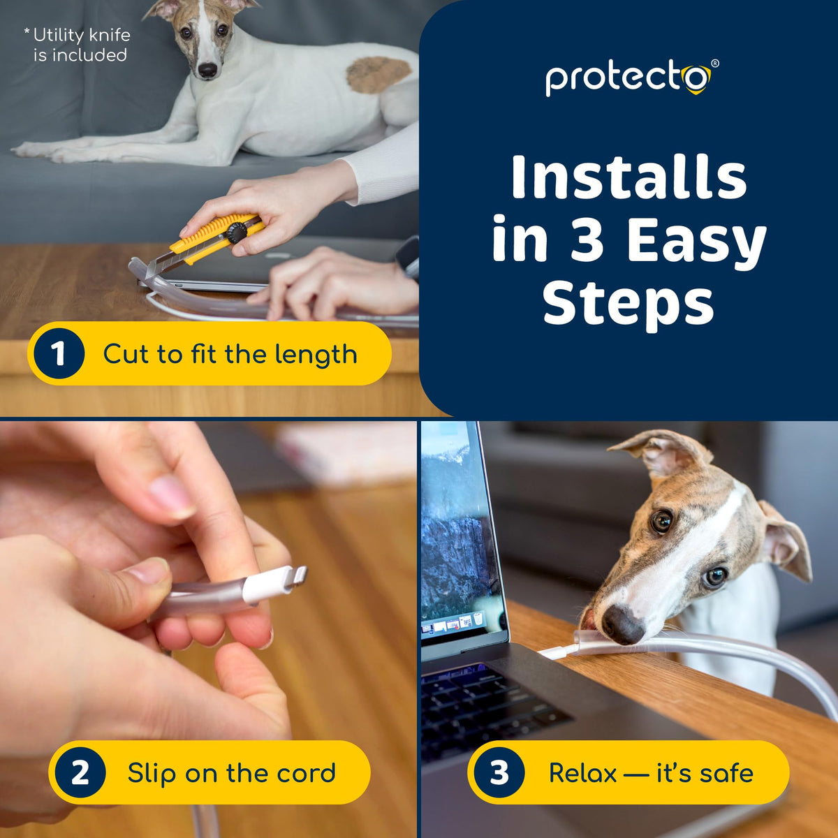 PROTECTO protected HDMI cables bundled neatly behind entertainment center