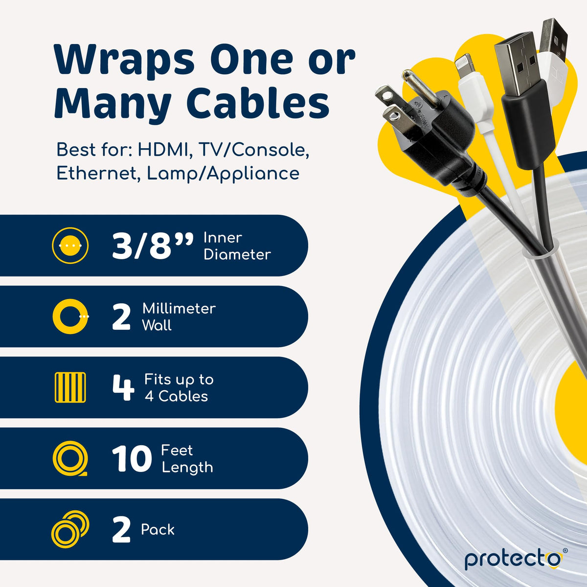 PROTECTO scale with ruler showing fit for cables up to 3/8 inch diameter