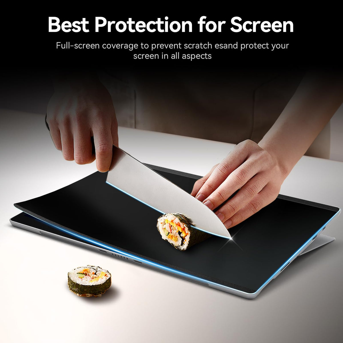 Protescreen back view showing magnetic strips and no-adhesive design for device protection