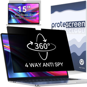 Protescreen front packaging for MacBook Air 15 showing product and benefit