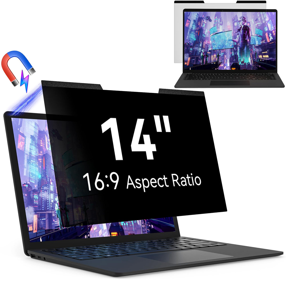 Protescreen front view showing clear display and privacy protection benefit