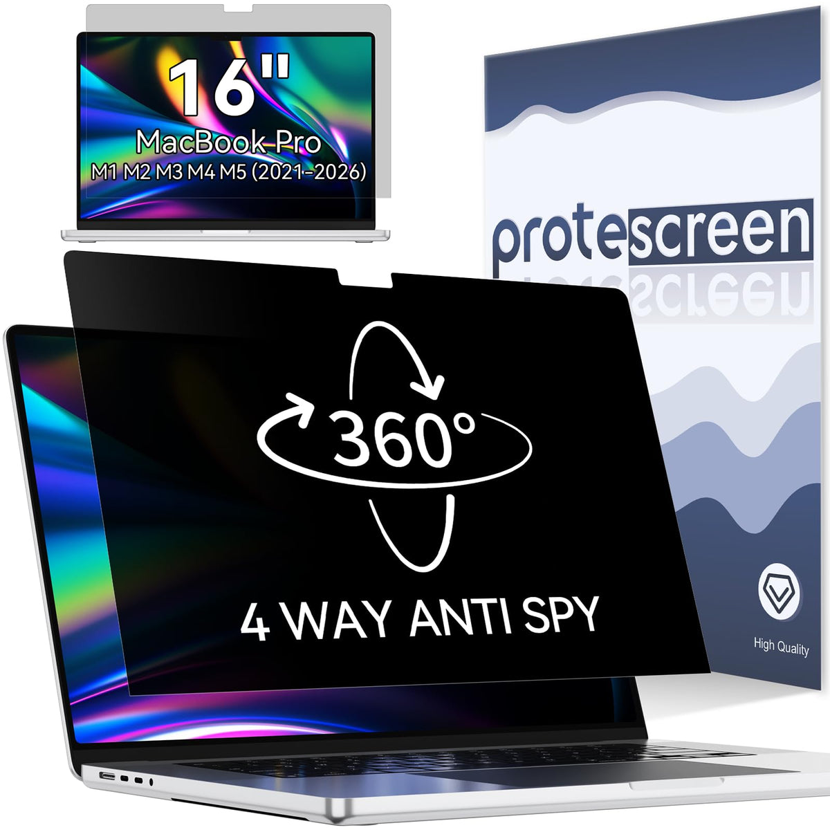 Protescreen front view on MacBook Pro 16 showing full-screen clarity and privacy protection