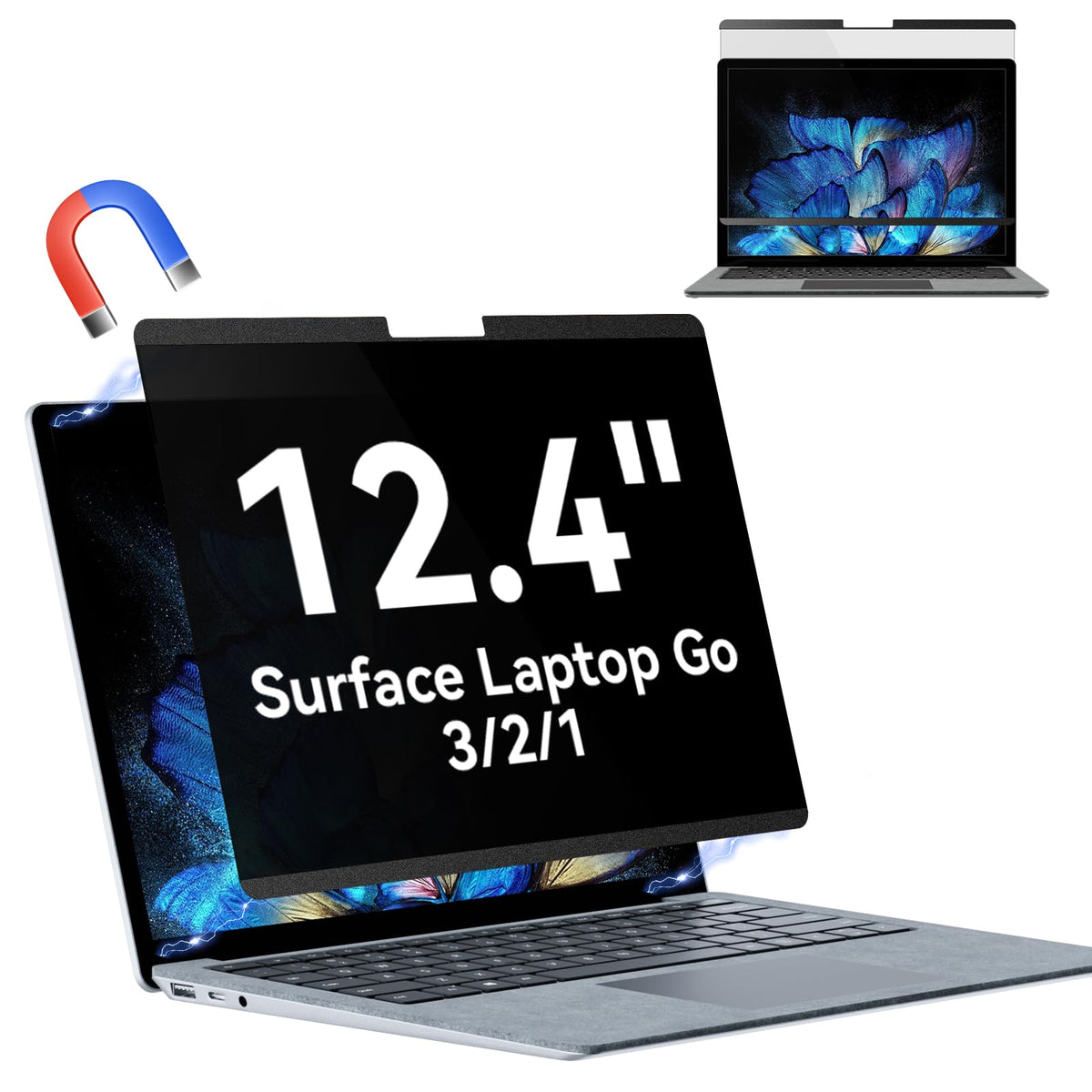 Protescreen front view packaging showing clean magnetic privacy filter for Surface Laptop Go