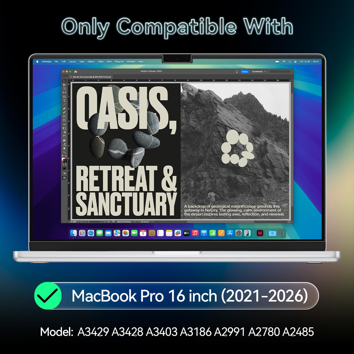 Protescreen label and compatibility list image showing supported MacBook models benefit