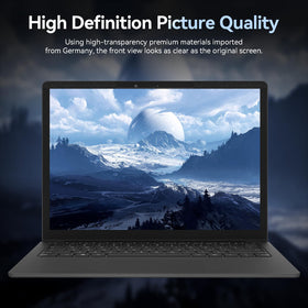 Protescreen size comparison with ruler showing 345mm width fit for 15.6-inch laptops