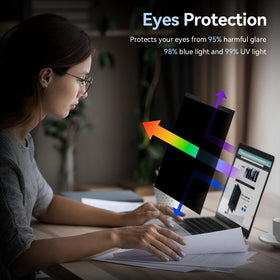 Protescreen side angle showing darkened screen to block side viewing and protect privacy