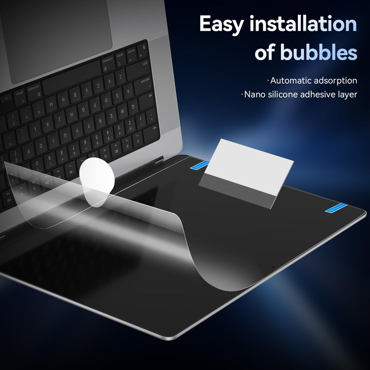 Protescreen side-angle view demonstrating darkened screen for passerby privacy