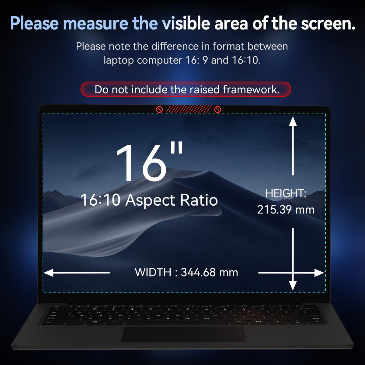 Protescreen next to ruler for scale, confirms 16:10 16-inch compatibility fit