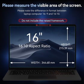 Protescreen next to ruler for scale, confirms 16:10 16-inch compatibility fit