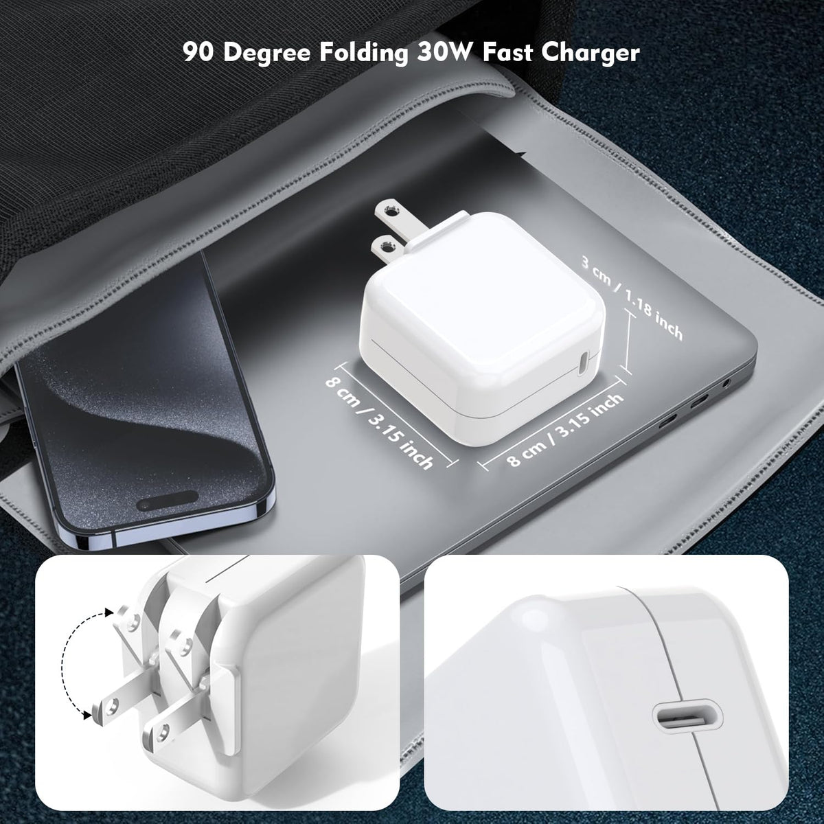 MacBook Air 13-inch charging setup with ProTVSolutions 30W charger.