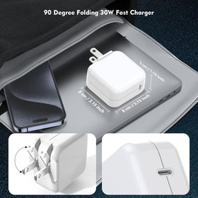 MacBook Air 13-inch charging setup with ProTVSolutions 30W charger.