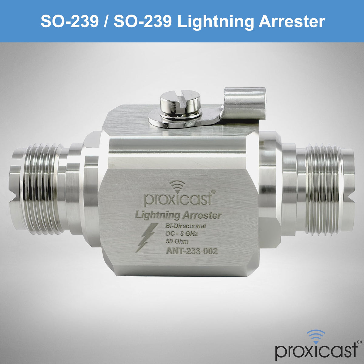 Proxicast arrester with dual UHF sockets highlighting flexible connectors