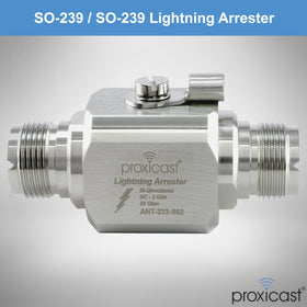 Proxicast arrester with dual UHF sockets highlighting flexible connectors