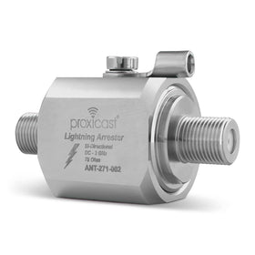 Proxicast coaxial lightning arrester front view shows rugged outdoor housing