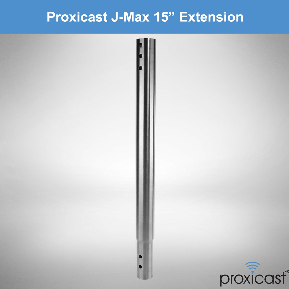 Proxicast extension pole with coupling bolts ready for secure connection.