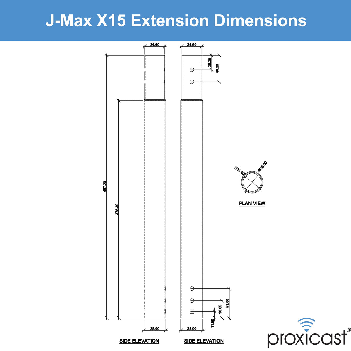 Proxicast extension pole dimensions 15in diameter by 18in length for reference.