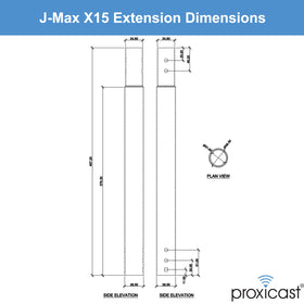 Proxicast extension pole dimensions 15in diameter by 18in length for reference.