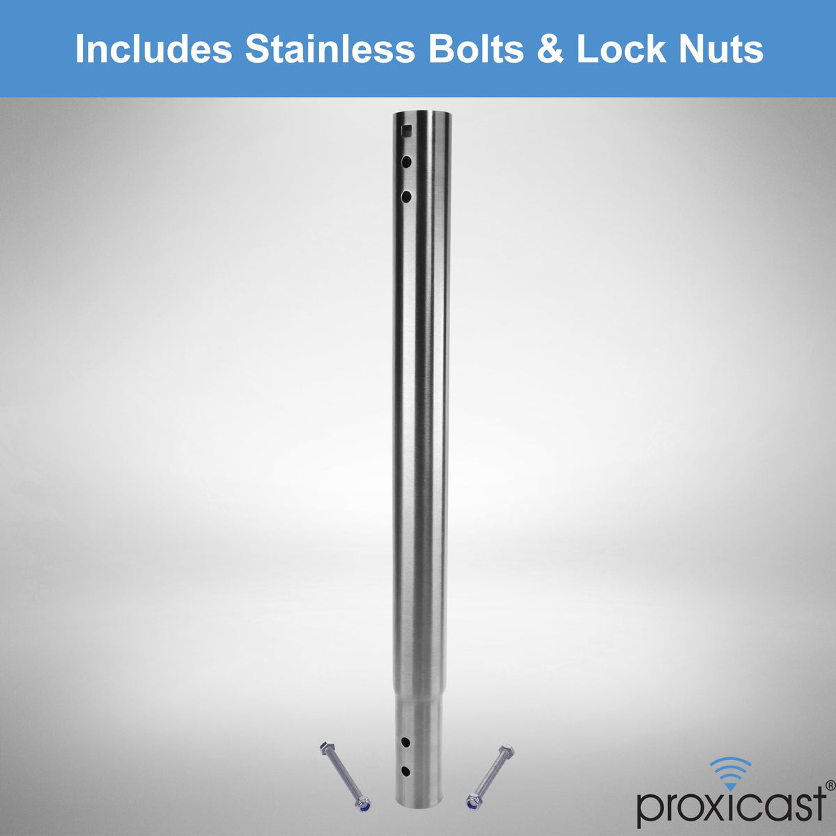Proxicast extension pole shown with nylon lock nuts for a tight fit.