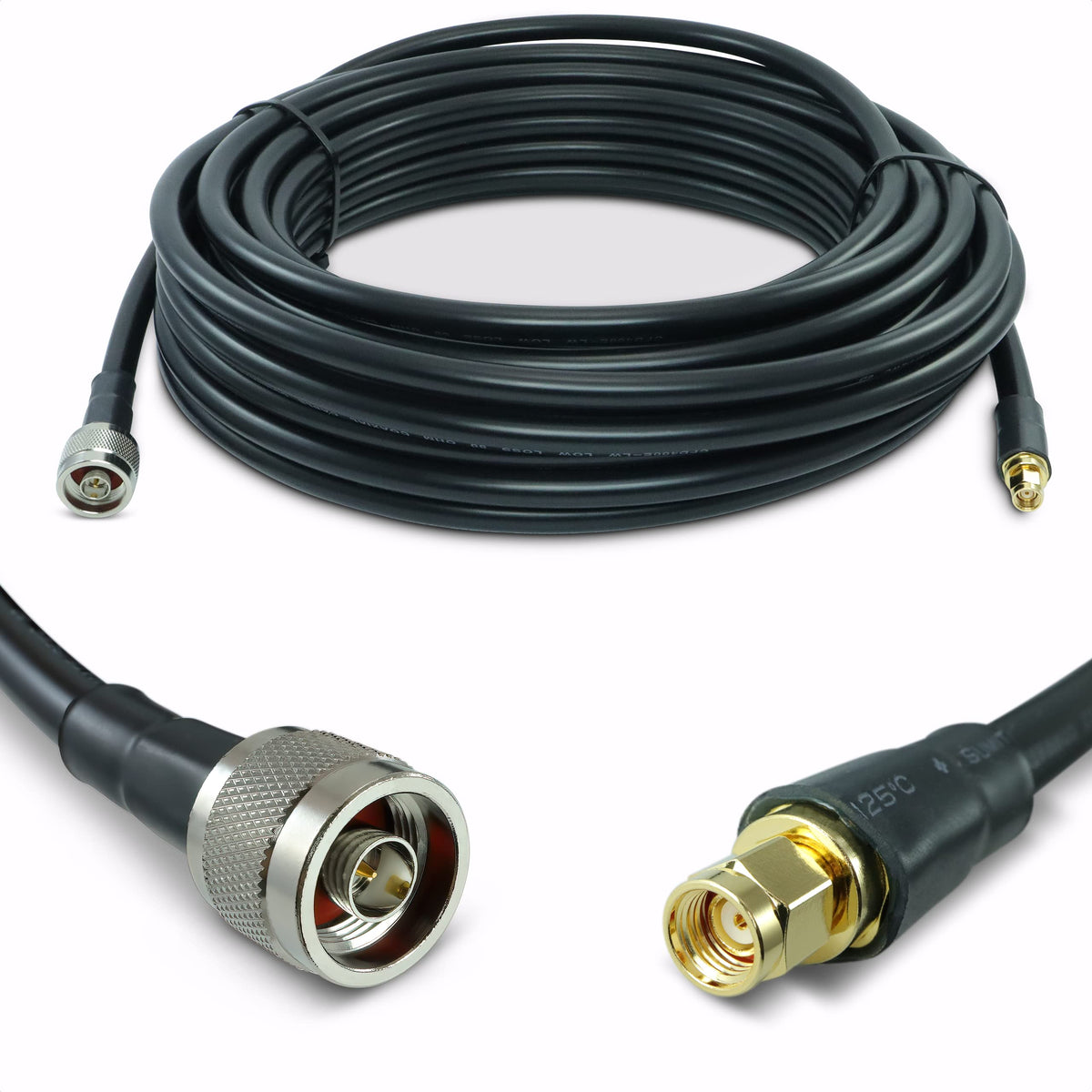 Proxicast front view showing RP-SMA to N male connectors and reliable connection
