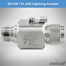 Outdoor-rated surge protector for coaxial lines minimizes transients on VHF/UHF antennas.