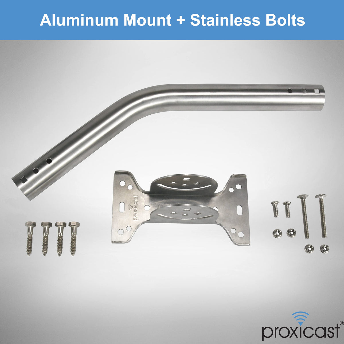 Proxicast Pro-Grade Antenna Mount lock pin engaged indicating enhanced stability for heavy antennas.