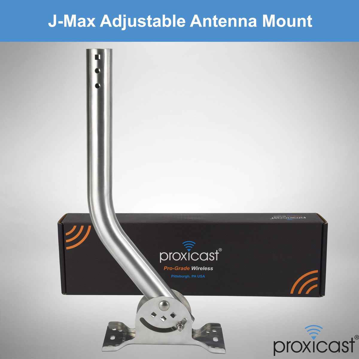 Proxicast Pro-Grade Antenna Mount side view showing adjustable pivot for precise placement.