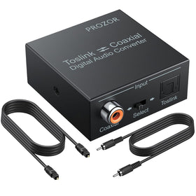 PROZOR 192K bidirectional converter front view for compact home theater setup.