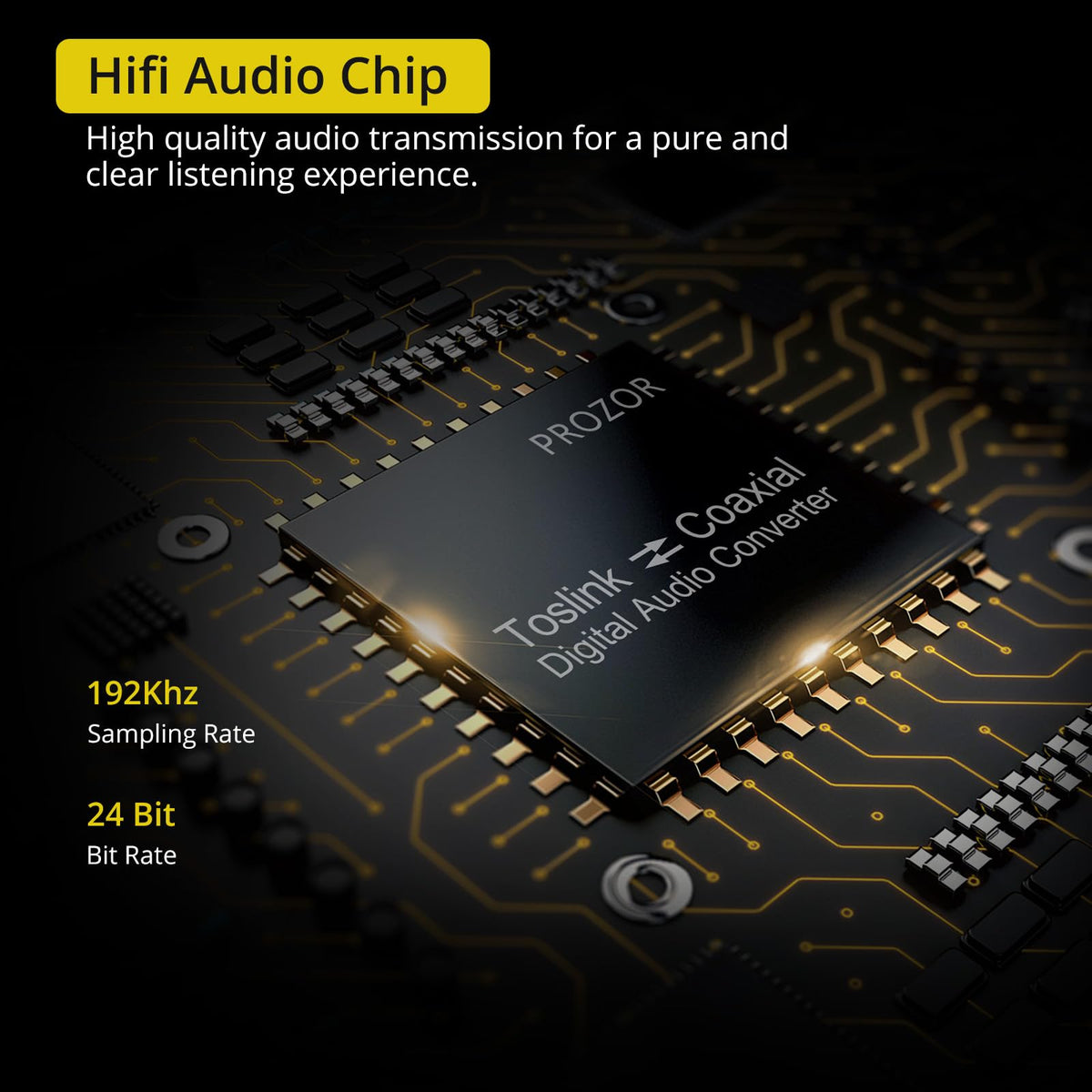 PROZOR 192K ports close-up reveals Toslink and coaxial options for audio formats.