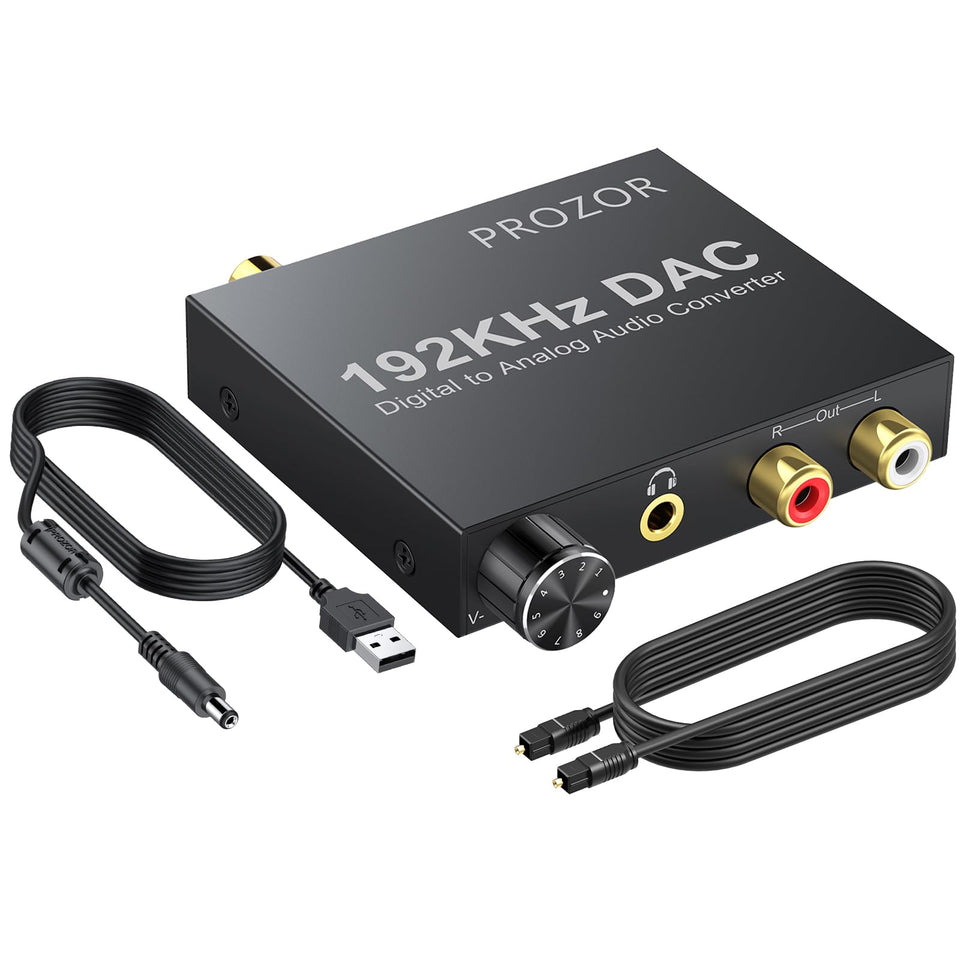 PROZOR 192KHz DAC front view highlights compact aluminum design for clean audio