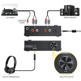 PROZOR phono preamplifier RCA output for easy stereo connection.