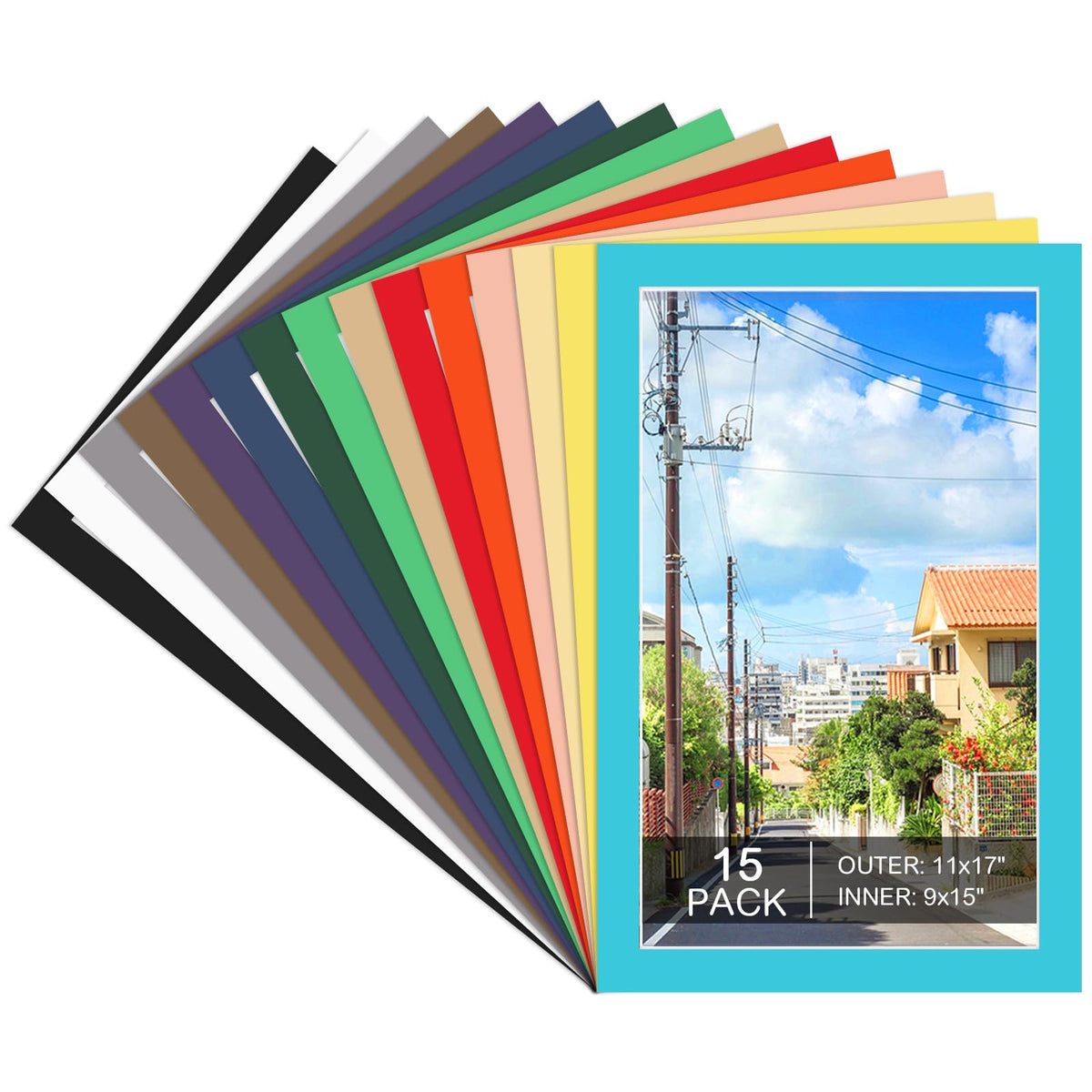 Prudiut 11x17 picture mats front view in mixed colors ready to frame photos.