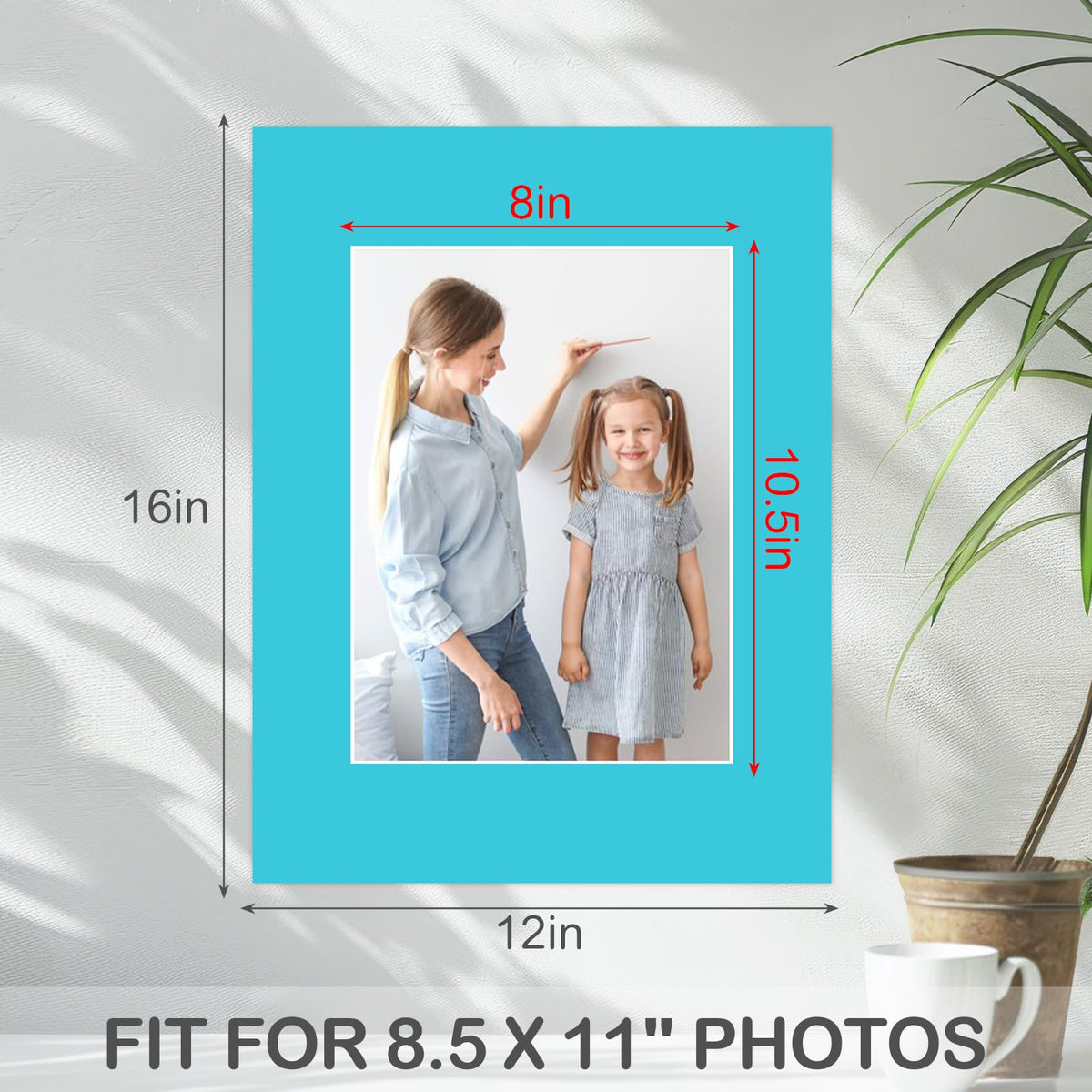Prudiut 12x16 picture mat outer frame highlights 8.5x11 photos.