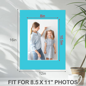 Prudiut 12x16 picture mat outer frame highlights 8.5x11 photos.