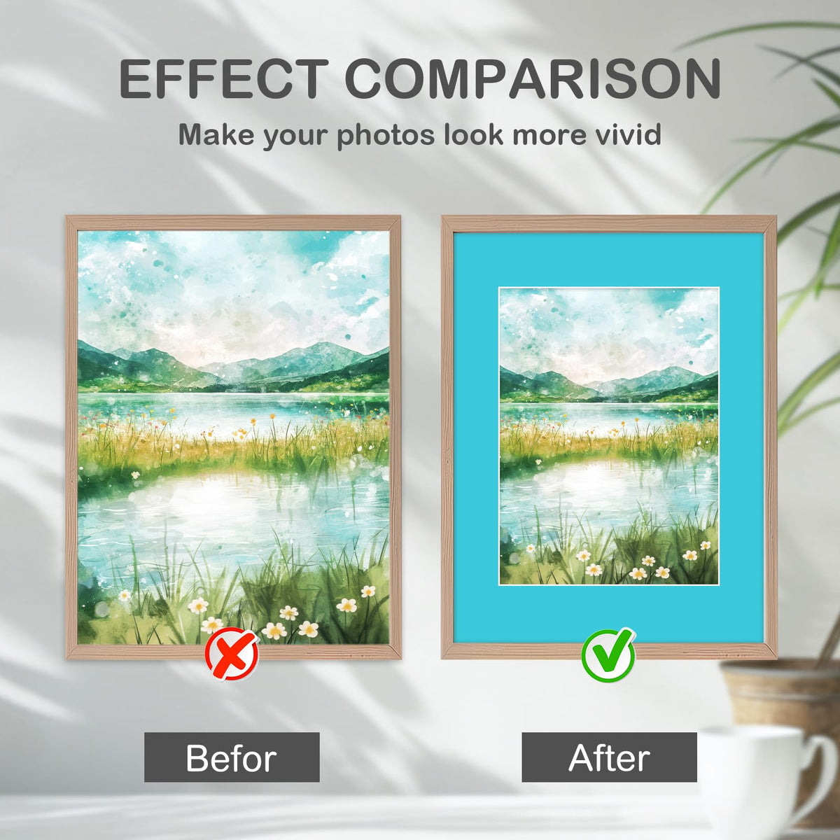 Prudiut bevel-cut core adds a crisp border to artwork and photos.