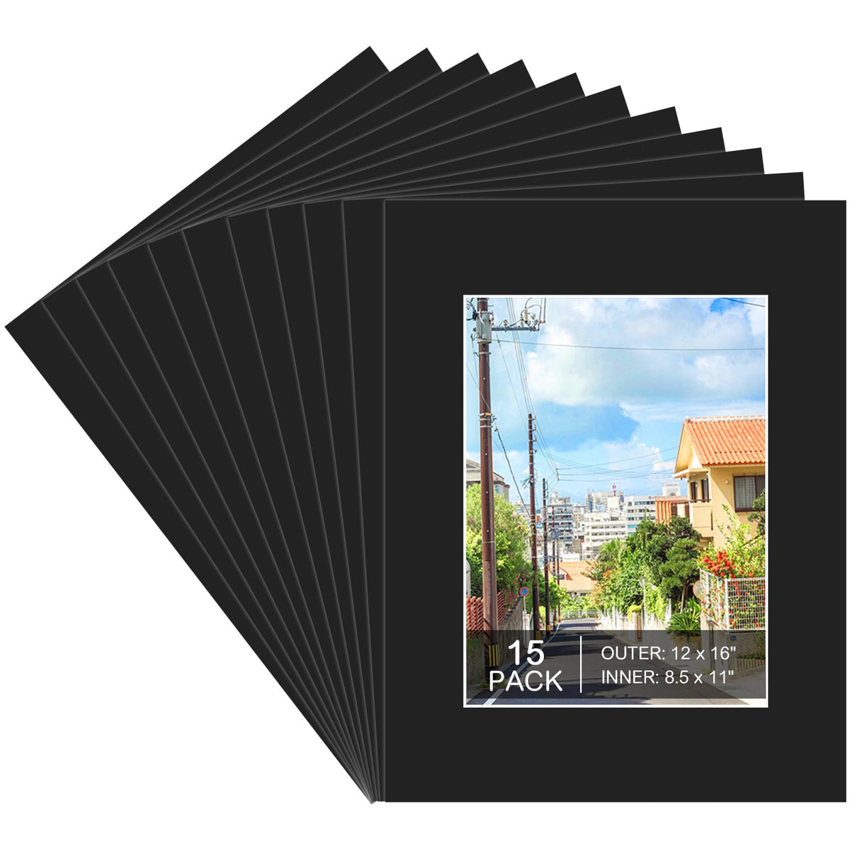 Prudiut 12x16 black picture mat outer frame enhances photos with a clear border.