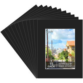 Prudiut 12x16 black picture mat outer frame enhances photos with a clear border.