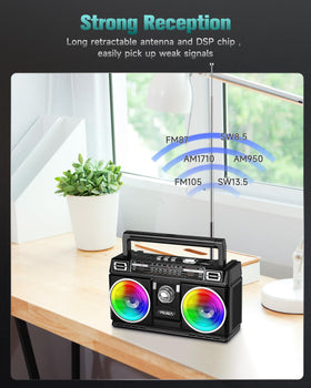 PRUNUS 750 enhances reception for FM/AM/shortwave with a long antenna.