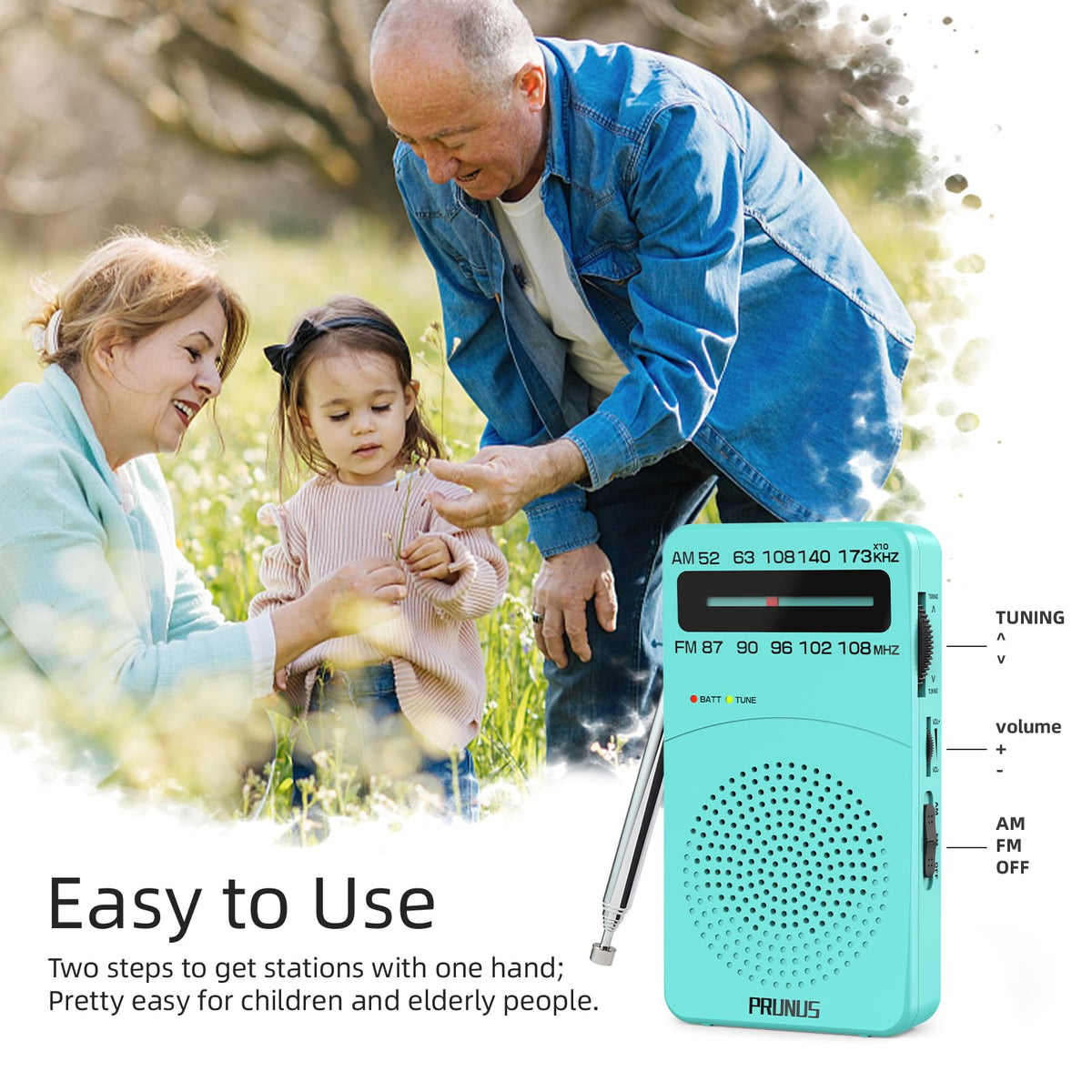 PRUNUS J-166 battery indicator shows power status for quick checks.