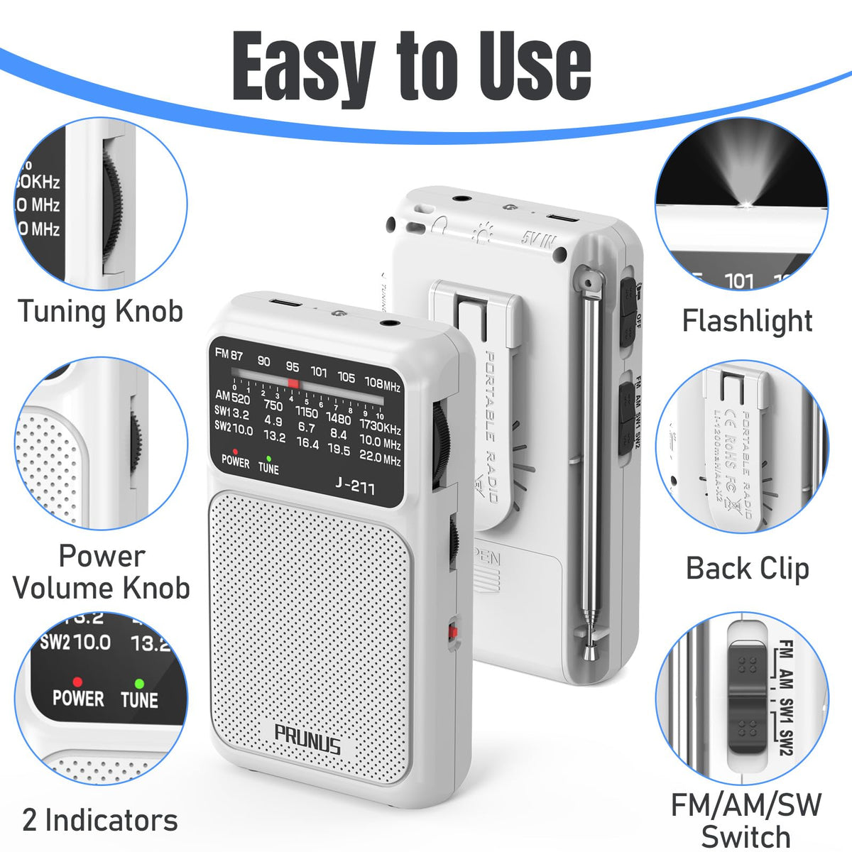 PRUNUS J-211 crisp speaker and headphone jack for private listening
