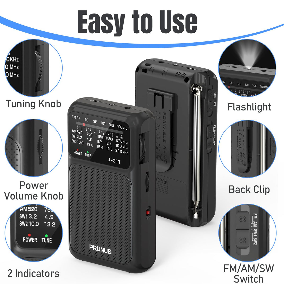 PRUNUS J-211 strong signal antenna improves reception on the go.