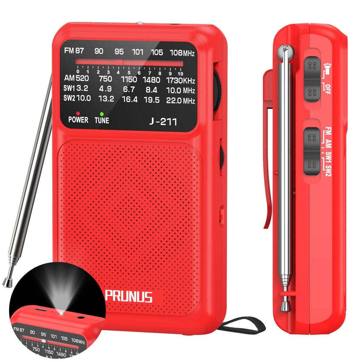 PRUNUS J-211 shows USB-C charging and AA battery option for on-the-go listening.
