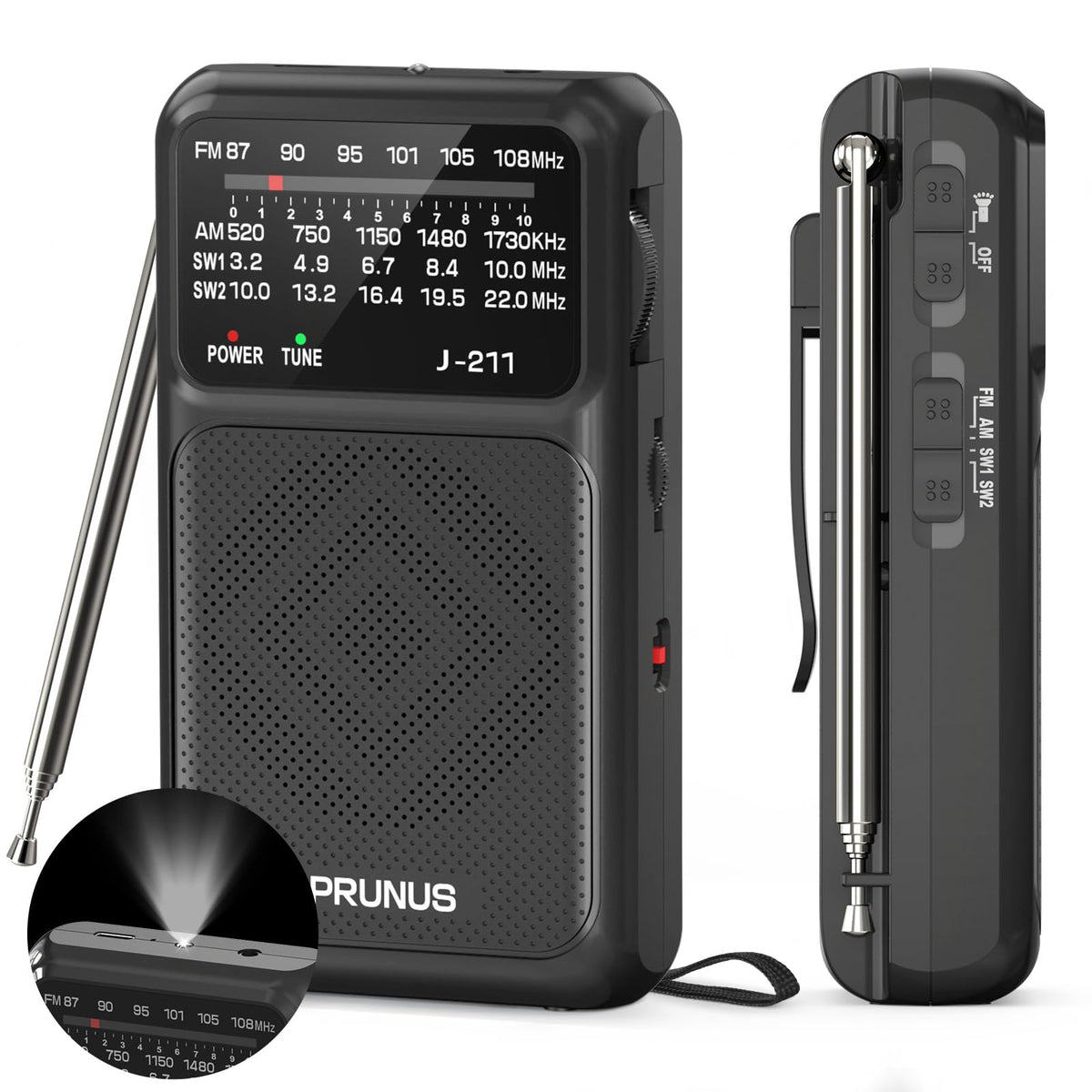 PRUNUS J-211 USB-C charging keeps power available during travel.